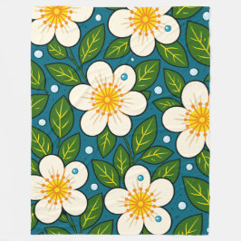 Krämiga vita blommor Mönster med gröna blad Fleecefilt