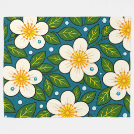 Krämiga vita blommor Mönster med gröna blad Fleecefilt
