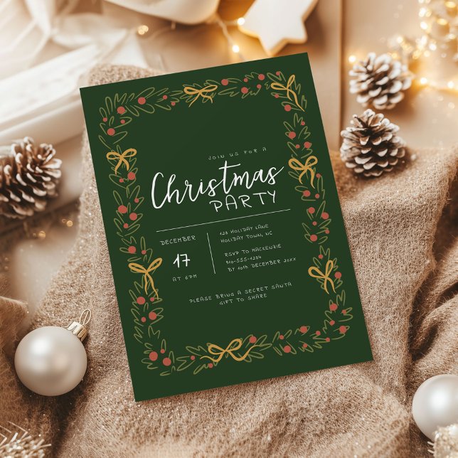 Kramisk inbjudan till julfesten (Whimsical Christmas Wreath holiday party invitation)