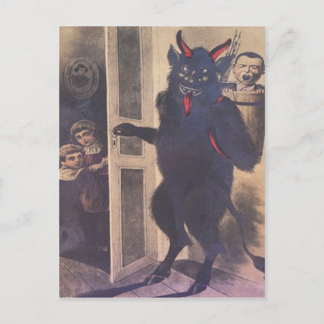 Krampus annalkande familj helg vykort (Framsida)