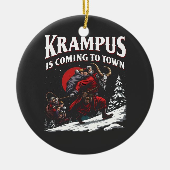 Krampus är på väg till Town Krampus-jul Julgransprydnad Keramik (Framsidan)