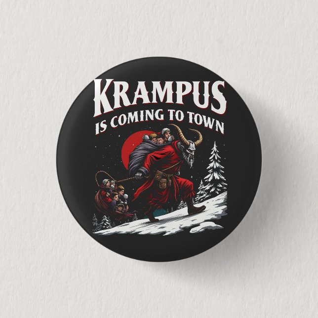 Krampus är på väg till Town Krampus-jul Knapp (Framsida)