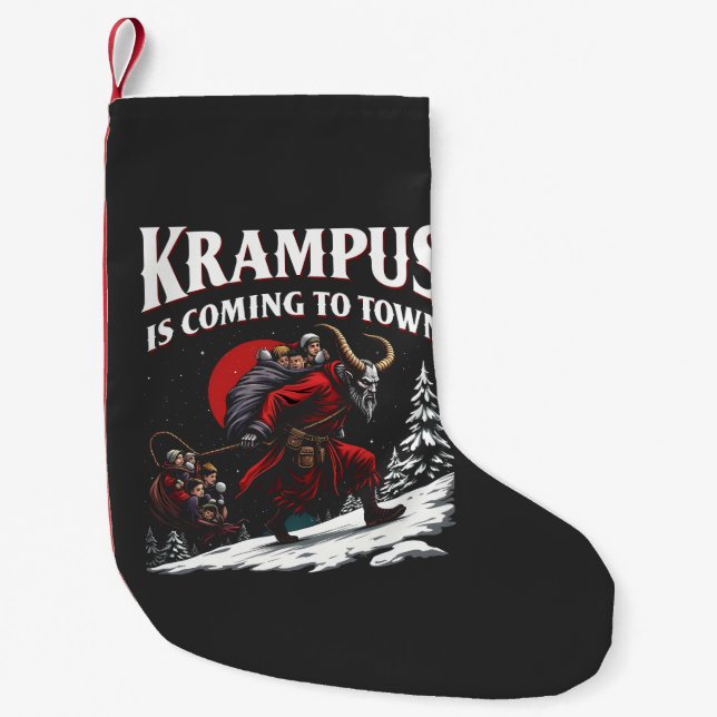 Krampus är på väg till Town Krampus-jul Liten Julstrumpa (Framsidan)