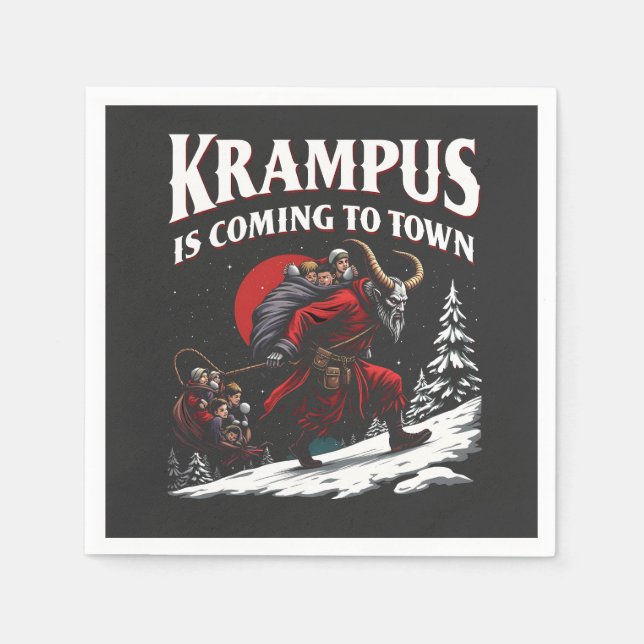 Krampus är på väg till Town Krampus-jul Pappersservett (Framsidan)