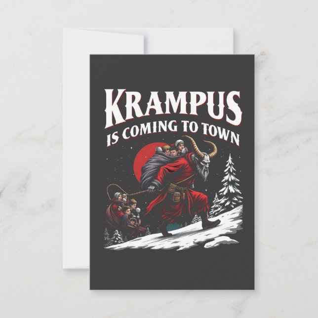 Krampus är på väg till Town Krampus-jul Tack Kort (Framsida)