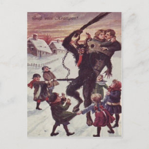 Krampus bestraffar barn Snö Vykort