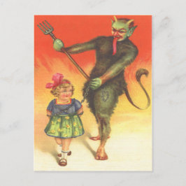Krampus bestraffar barn vykort