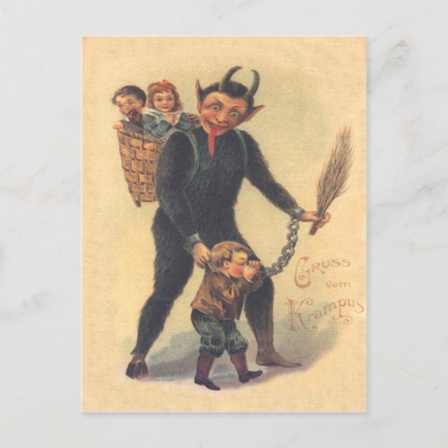 Krampus bestraffar elak unge vykort (Framsida)