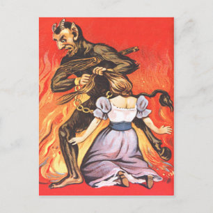 Krampus bestraffar kvinna vykort