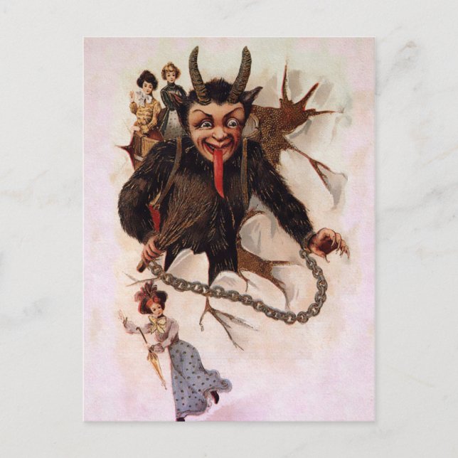 Krampus bryter igenom vykort (Framsida)