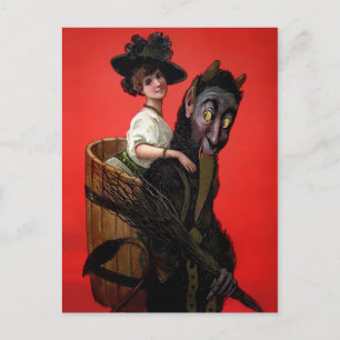 Krampus Carriage a Woman Vykort