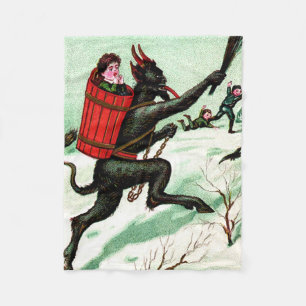 Krampus Chasing Bad Children Winter Snö Fleecefilt