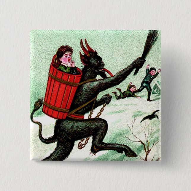 Krampus Chasing Bad Children Winter Snö Knapp (Framsida)