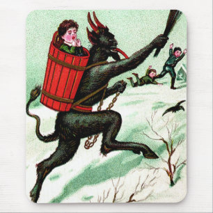 Krampus Chasing Bad Children Winter Snö Musmatta