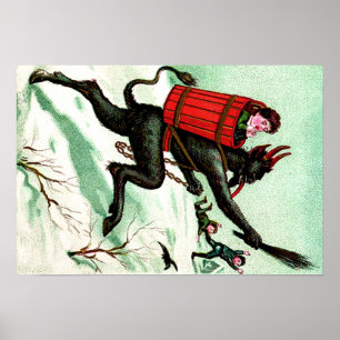 Krampus Chasing Bad Children Winter Snö Poster