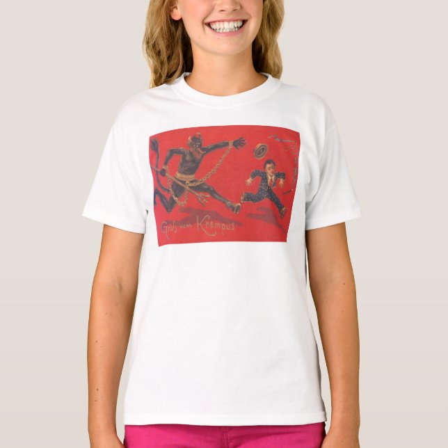 Krampus Chasing Child T Shirt (Framsida)