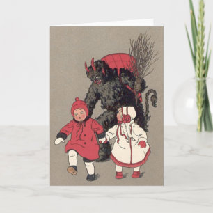 Krampus Chasing Children Switch Helgkort