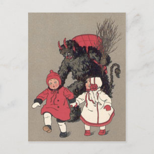 Krampus Chasing Children Switch Vykort