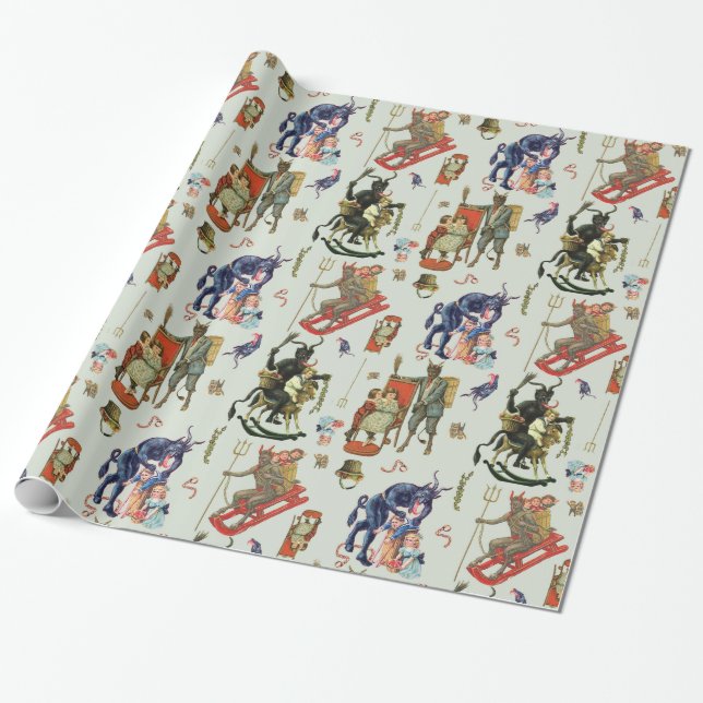 Krampus Collage Wrapping Papper Presentpapper (Utrullad)