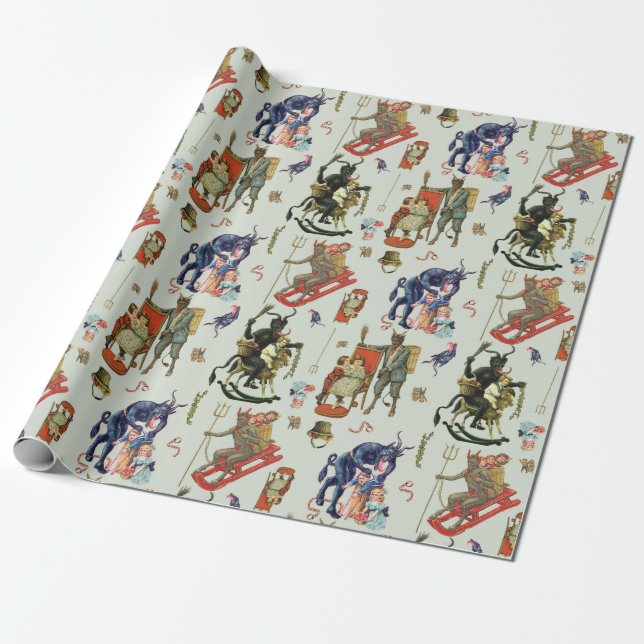 Krampus Collage Wrapping Papper Presentpapper (Utrullad)