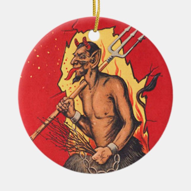 Krampus Djävul Satan Högaffel Risa Julgransprydnad Keramik (Framsidan)