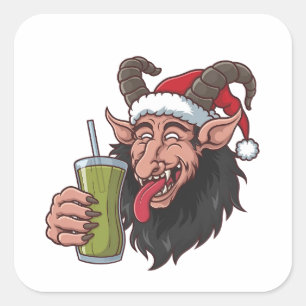 Krampus dricker grön matcha jul spöklik fyrkantigt klistermärke