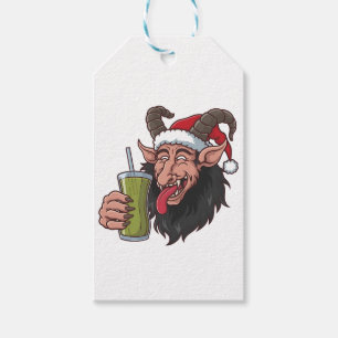 Krampus dricker grön matcha jul spöklik presentetikett