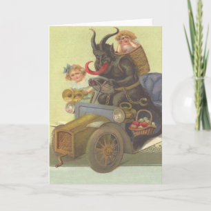 Krampus förebrår små flickor i bil helgkort