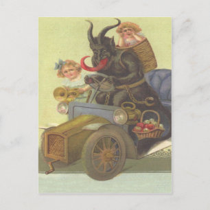 Krampus förebrår små flickor i bil vykort