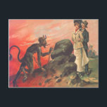 Krampus förföljer romantisk duo vykort<br><div class="desc">vintage Krampus jultryck</div>