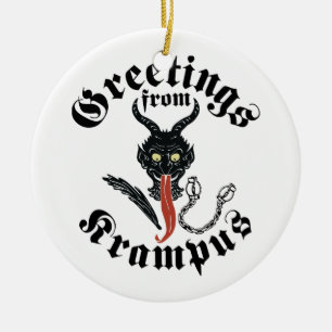 Krampus hälsningar julgransprydnad keramik