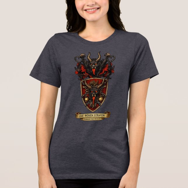 Krampus Heraldic Crest Coat of Arms Christmas  T Shirt (Framsida)