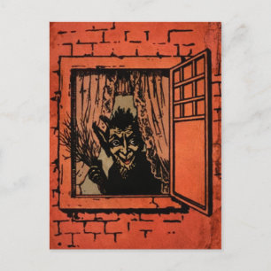 Krampus i vintagens fönster vykort