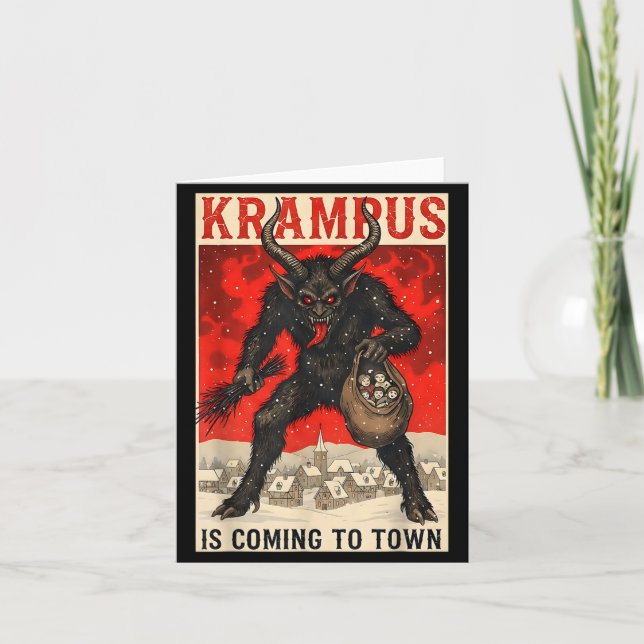 Krampus Is Coming To Town Christmas Horror Holiday Kort (Framsida)