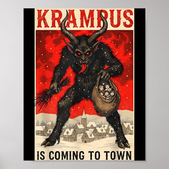 Krampus Is Coming To Town Christmas Horror Holiday Poster (Framsidan)