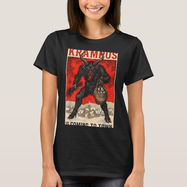 Krampus Is Coming To Town Christmas Horror Holiday T Shirt (Framsida)