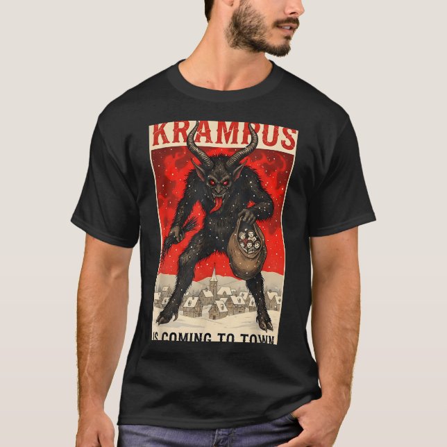 Krampus Is Coming To Town Christmas Horror Holiday T Shirt (Framsida)