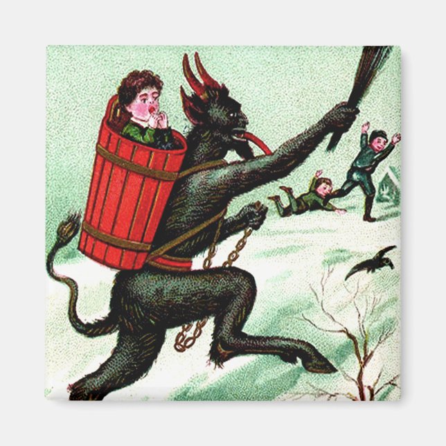 Krampus jagar elaka barn vinter snö magnet (Framsidan)