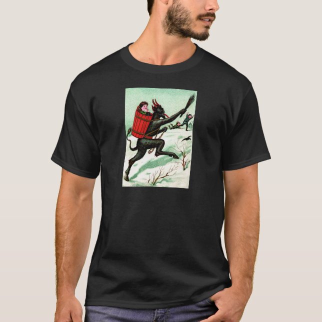 Krampus jagar elaka barn vinter snö t shirt (Framsida)