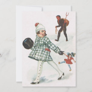 Krampus jagar en liten flicka med hund