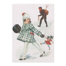 Krampus jagar en liten flicka med hund