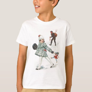 Krampus jagar en liten flicka med hund t-shirt