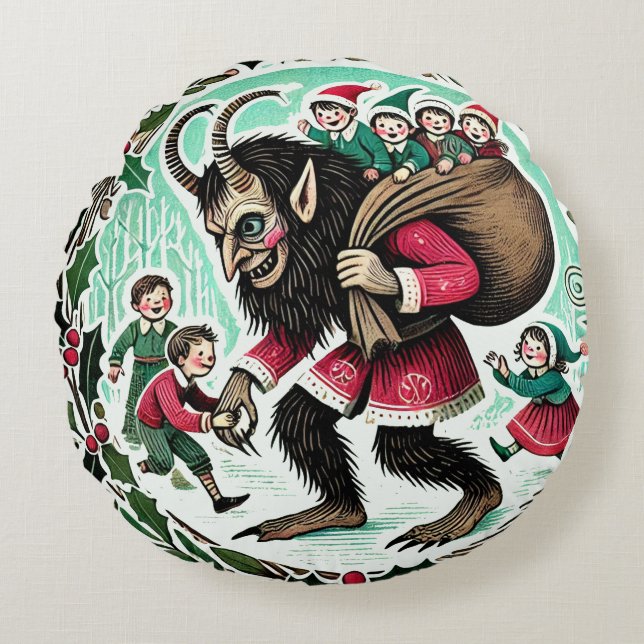 Krampus-jul Rund Kudde (Framsidan)