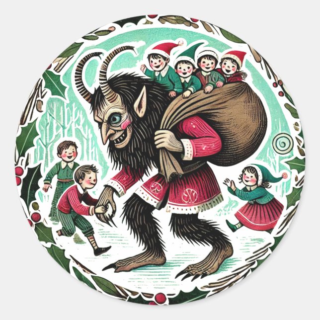 Krampus-jul Runt Klistermärke (Framsida)