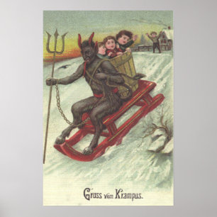 Krampus kidnappade barn med slädgaffel poster