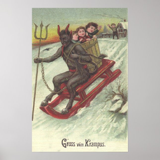 Krampus kidnappade barn med slädgaffel poster (Framsidan)