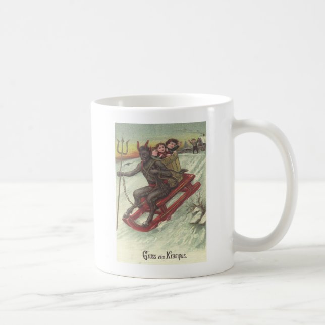 Krampus kidnappade barn på släde kaffemugg (Höger)