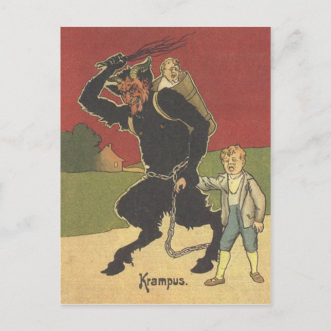 Krampus kidnappade barn vykort (Framsida)