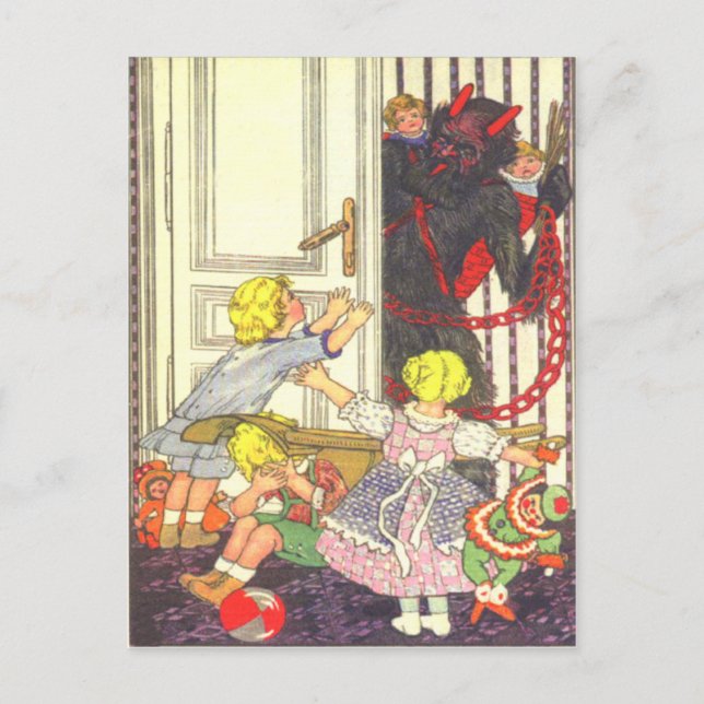 Krampus kidnappade elaka barn vykort (Framsida)