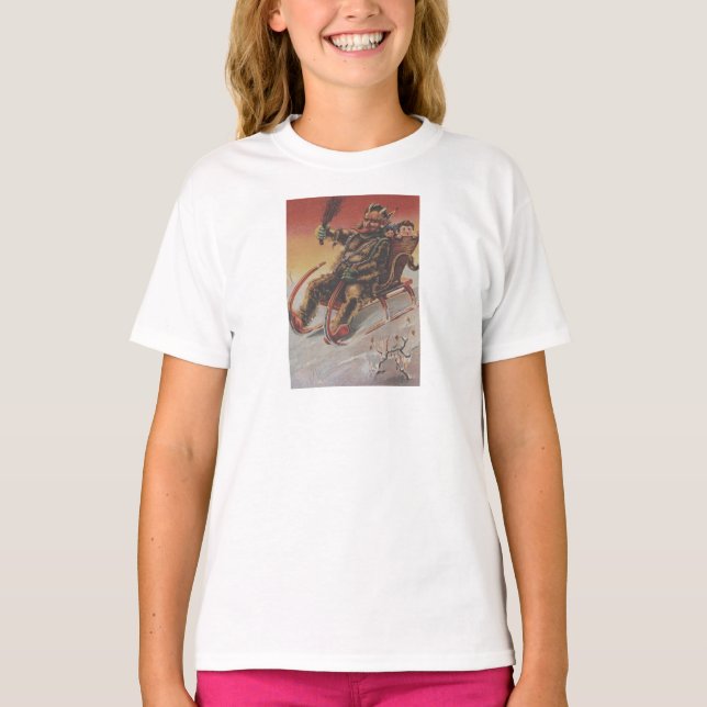 Krampus Kidnapping Children Sleigh T-shirt (Framsida)